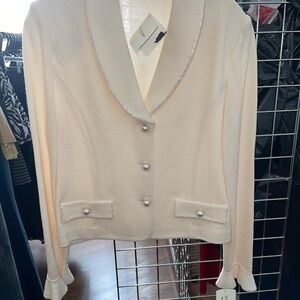St. John Cream Evening Blazer with Faux Pearl Rhinestone Buttons